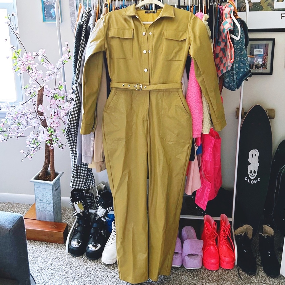 Rare Mustard Nasty Gal Faux Leather Jumpsuit // Size 4